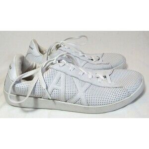 Armani Exchange Logo Perforated Leather White Lace Up Sneakers Size 10 EUC
